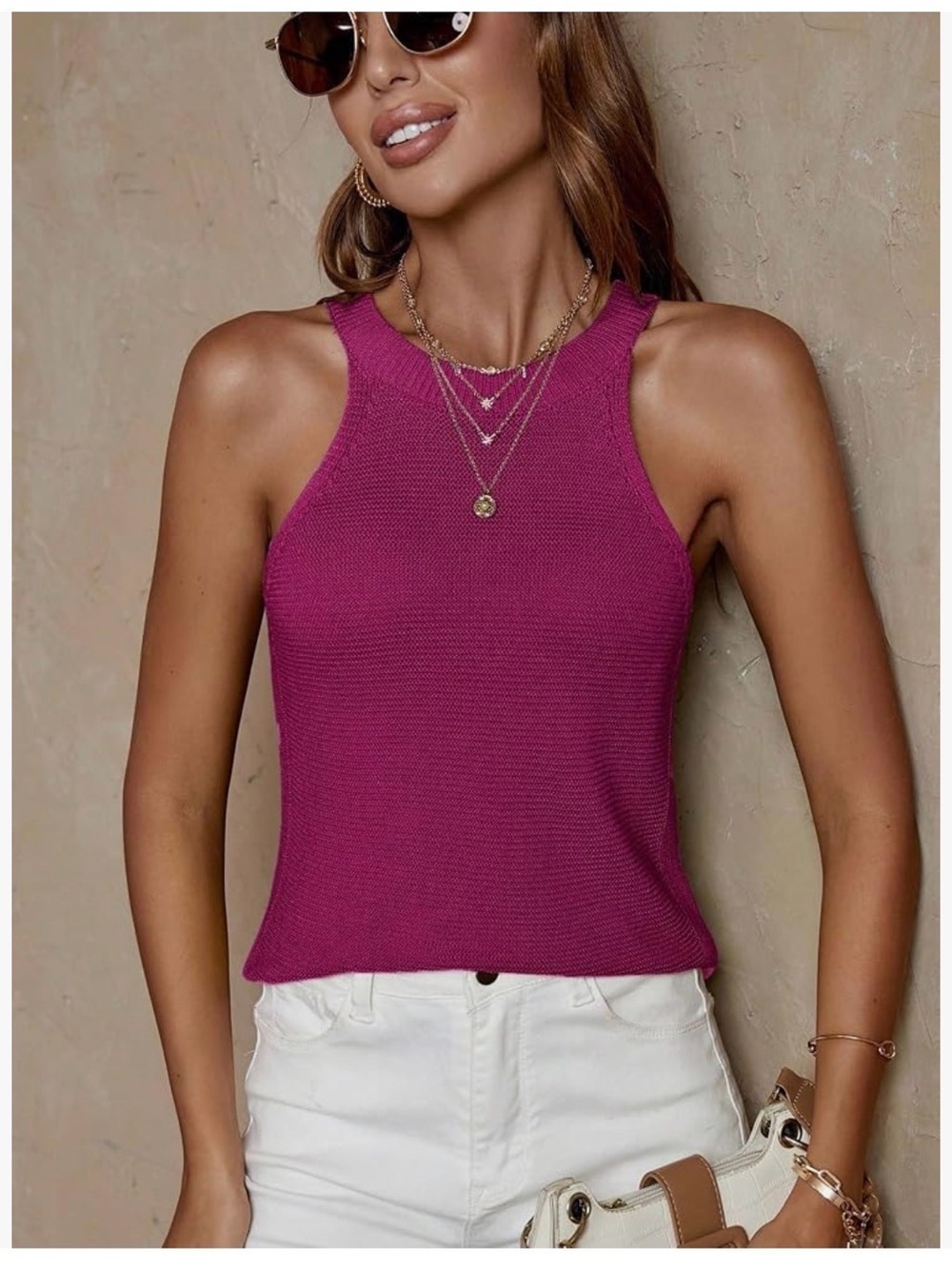🔥 Hyped Unicorn La Miel Dark Pink Sz Medium Knit Halter Neck Tank Top